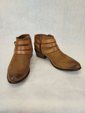 Steve Madden Regent Brown Leather Ankle Booties Women 7 Western Block Heel Boot